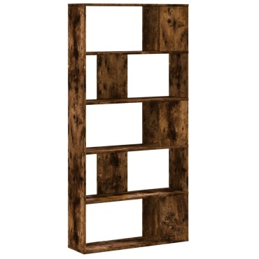 vidaXL Βιβλιοθήκη 5 Επιπέδων Καπνιστή Δρυς 80,5x23,5x162,5 Επεξ. Ξύλο 80,5x23,5x162,5cm 1 τεμ.