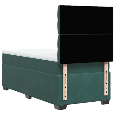 vidaXL Κρεβάτι Boxspring με Στρώμα Σκούρο Πράσινο 90x190 εκ. Βελούδινο