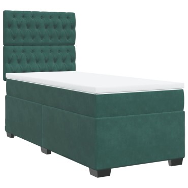 vidaXL Κρεβάτι Boxspring με Στρώμα Σκούρο Πράσινο 90x190 εκ. Βελούδινο