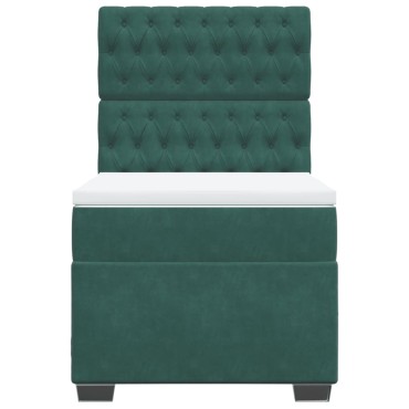vidaXL Κρεβάτι Boxspring με Στρώμα Σκούρο Πράσινο 90x190 εκ. Βελούδινο