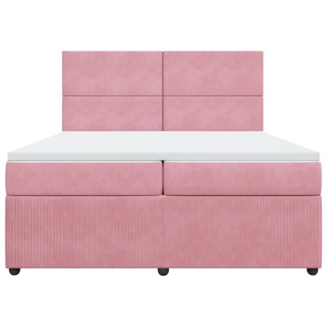 vidaXL Κρεβάτι Boxspring με Στρώμα Ροζ 200x200 εκ. Βελούδινο