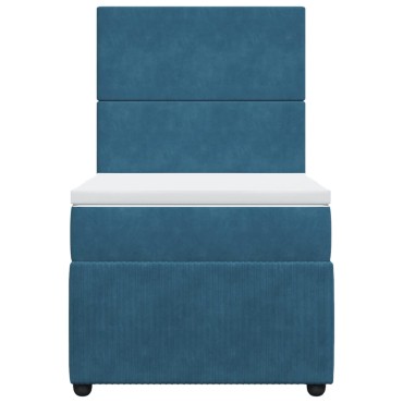 vidaXL Κρεβάτι Boxspring με Στρώμα Σκούρο Μπλε 90x190 εκ. Βελούδινο