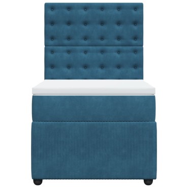vidaXL Κρεβάτι Boxspring με Στρώμα Σκούρο Μπλε 100x200 εκ. Βελούδινο
