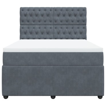 vidaXL Κρεβάτι Boxspring με Στρώμα Σκούρο Γκρι 140x190 εκ. Βελούδινο