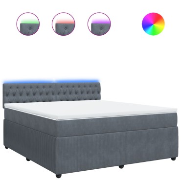 vidaXL Κρεβάτι Boxspring με Στρώμα Σκούρο Γκρι 180x200 εκ. Βελούδινο