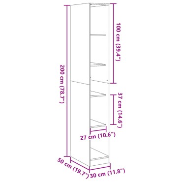 vidaXL Ντουλάπα Όψη Παλαιού Ξύλου 30x50x200cm από Επεξεργασμένο Ξύλο 1 τεμ.