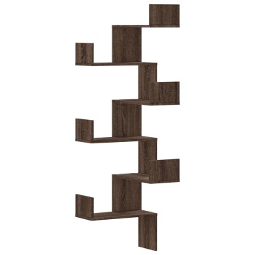 vidaXL Γωνιακή Ραφιέρα Τοίχου Καφέ Δρυς 45x45x147cm Επεξ. Ξύλο 1 τεμ.