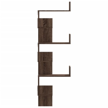 vidaXL Γωνιακή Ραφιέρα Τοίχου Καφέ Δρυς 45x45x147cm Επεξ. Ξύλο 1 τεμ.