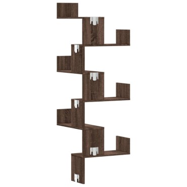 vidaXL Γωνιακή Ραφιέρα Τοίχου Καφέ Δρυς 45x45x147cm Επεξ. Ξύλο 1 τεμ.