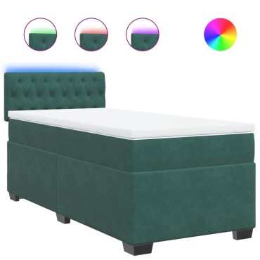 vidaXL Κρεβάτι Boxspring με Στρώμα Σκούρο Πράσινο 90x190 εκ. Βελούδινο