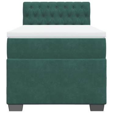 vidaXL Κρεβάτι Boxspring με Στρώμα Σκούρο Πράσινο 90x190 εκ. Βελούδινο
