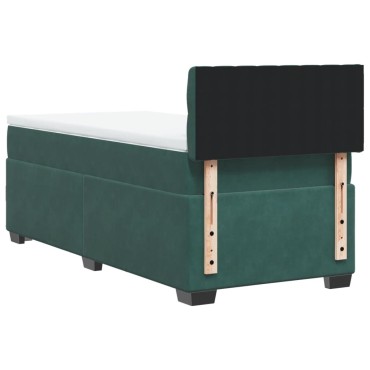 vidaXL Κρεβάτι Boxspring με Στρώμα Σκούρο Πράσινο 90x190 εκ. Βελούδινο