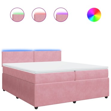 vidaXL Κρεβάτι Boxspring με Στρώμα Ροζ 200x200 εκ. Βελούδινο