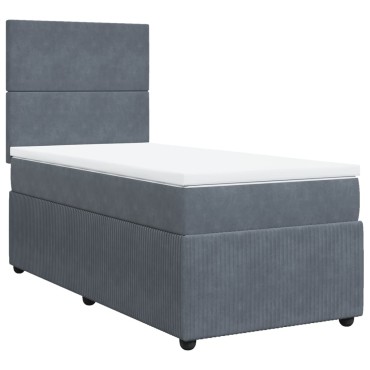 vidaXL Κρεβάτι Boxspring με Στρώμα Σκούρο Γκρι 90x190 εκ. Βελούδινο