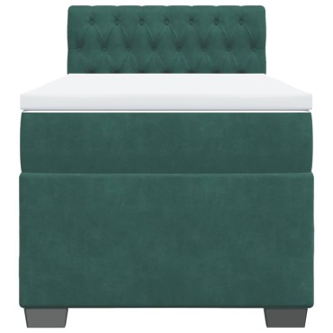 vidaXL Κρεβάτι Boxspring με Στρώμα Σκούρο Πράσινο 90x190 εκ. Βελούδινο
