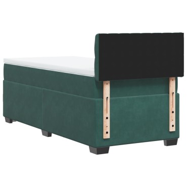 vidaXL Κρεβάτι Boxspring με Στρώμα Σκούρο Πράσινο 90x190 εκ. Βελούδινο