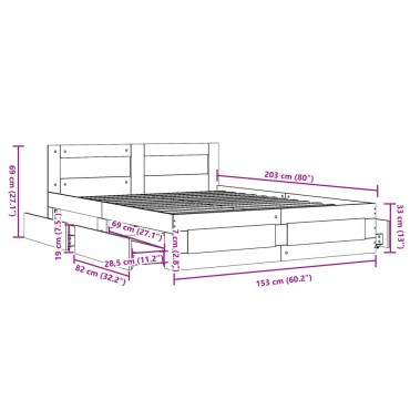 vidaXL Πλαίσιο Κρεβατιού με Κεφαλάρι Λευκό 150x200 εκ Επεξεργ. Ξύλο