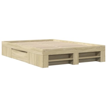 vidaXL Πλαίσιο Κρεβατιού Sonoma Δρυς 135x190 εκ. Επεξεργασμένο Ξύλο
