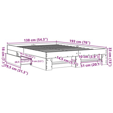 vidaXL Πλαίσιο Κρεβατιού Sonoma Δρυς 135x190 εκ. Επεξεργασμένο Ξύλο