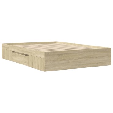 vidaXL Πλαίσιο Κρεβατιού Sonoma Δρυς 135x190 εκ. Επεξεργασμένο Ξύλο