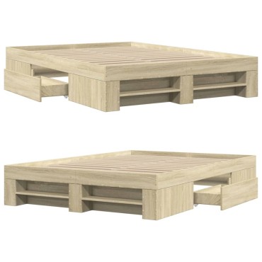vidaXL Πλαίσιο Κρεβατιού Sonoma Δρυς 135x190 εκ. Επεξεργασμένο Ξύλο