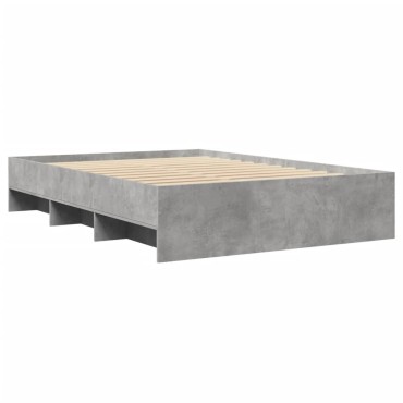 vidaXL Πλαίσιο Κρεβατιού Γκρι Σκυροδέματος 135x190 εκ. Επεξεργ. Ξύλο