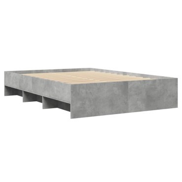 vidaXL Πλαίσιο Κρεβατιού Γκρι Σκυροδέματος 135x190 εκ. Επεξεργ. Ξύλο