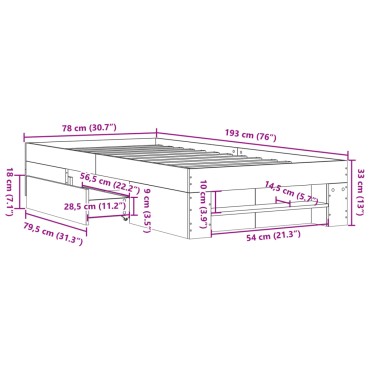 vidaXL Πλαίσιο Κρεβατιού Χωρ. Στρώμα Sonoma Δρυς 75x190εκ Επεξ. Ξύλο