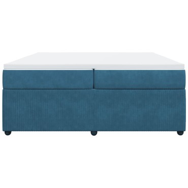 vidaXL Κρεβάτι Boxspring με Στρώμα Σκούρο Μπλε 200x200 εκ. Βελούδινο