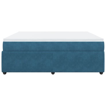 vidaXL Κρεβάτι Boxspring με Στρώμα Σκούρο Μπλε 200x200 εκ. Βελούδινο