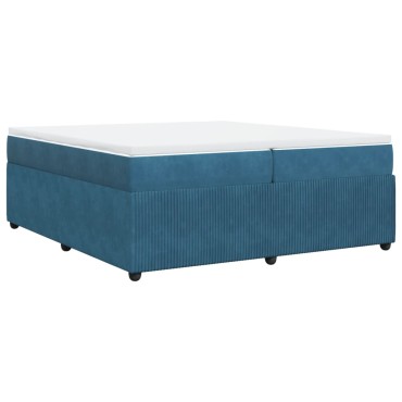 vidaXL Κρεβάτι Boxspring με Στρώμα Σκούρο Μπλε 200x200 εκ. Βελούδινο