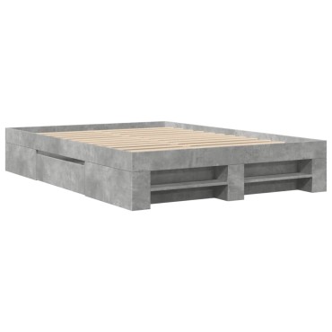 vidaXL Πλαίσιο Κρεβατιού Γκρι Σκυροδέματος 140x190 εκ. Επεξεργ. Ξύλο
