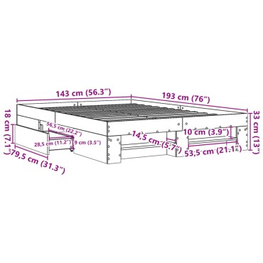 vidaXL Πλαίσιο Κρεβατιού Γκρι Σκυροδέματος 140x190 εκ. Επεξεργ. Ξύλο