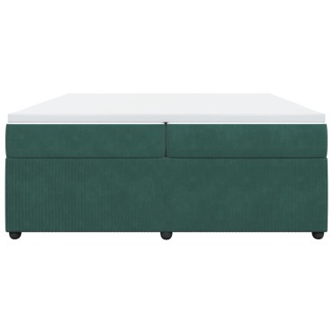 vidaXL Κρεβάτι Boxspring με Στρώμα Σκούρο Πράσινο 200x200εκ. Βελούδινο