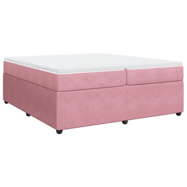vidaXL Κρεβάτι Boxspring με Στρώμα Ροζ 200x200 εκ. Βελούδινο