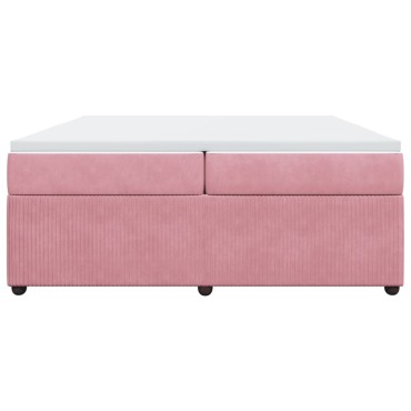 vidaXL Κρεβάτι Boxspring με Στρώμα Ροζ 200x200 εκ. Βελούδινο