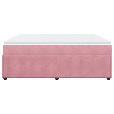 vidaXL Κρεβάτι Boxspring με Στρώμα Ροζ 200x200 εκ. Βελούδινο