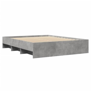 vidaXL Πλαίσιο Κρεβατιού Γκρι Σκυροδέματος 150x200 εκ. Επεξεργ. Ξύλο