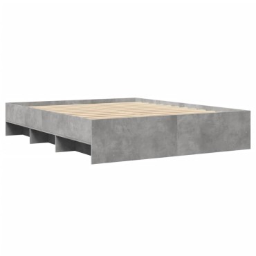 vidaXL Πλαίσιο Κρεβατιού Γκρι Σκυροδέματος 150x200 εκ. Επεξεργ. Ξύλο