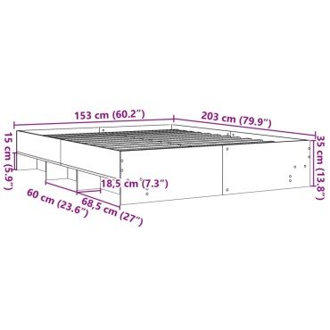 vidaXL Πλαίσιο Κρεβατιού Γκρι Σκυροδέματος 150x200 εκ. Επεξεργ. Ξύλο