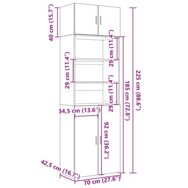 vidaXL Ραφιέρα με Ντουλάπια Καφέ Δρυς 70x42,5x225cm από Επεξ. Ξύλο 1 τεμ.
