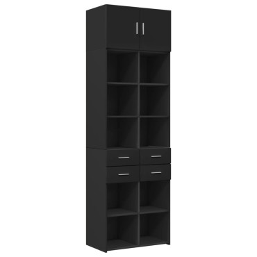vidaXL Ραφιέρα με Ντουλάπια Μαύρο 70x42,5x225cm από Επεξ. Ξύλο 1 τεμ.