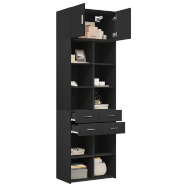 vidaXL Ραφιέρα με Ντουλάπια Μαύρο 70x42,5x225cm από Επεξ. Ξύλο 1 τεμ.