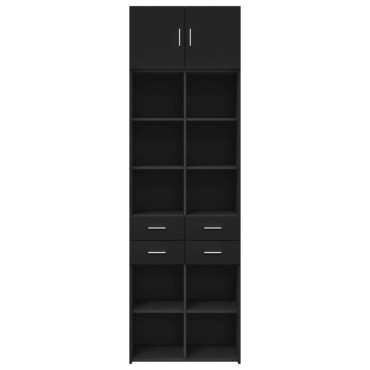 vidaXL Ραφιέρα με Ντουλάπια Μαύρο 70x42,5x225cm από Επεξ. Ξύλο 1 τεμ.