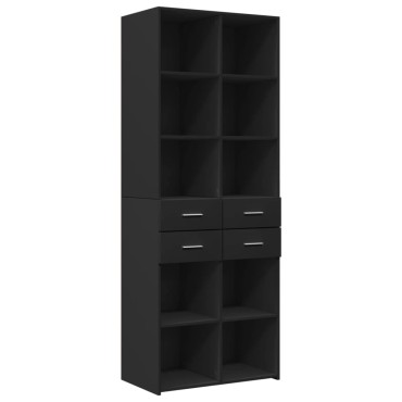 vidaXL Ραφιέρα με Ντουλάπια Μαύρο 70x42,5x225cm από Επεξ. Ξύλο 1 τεμ.