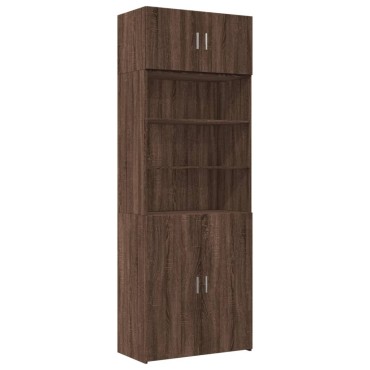 vidaXL Ραφιέρα με Ντουλάπια Καφέ Δρυς 80x42,5x225cm από Επεξ. Ξύλο 1 τεμ.