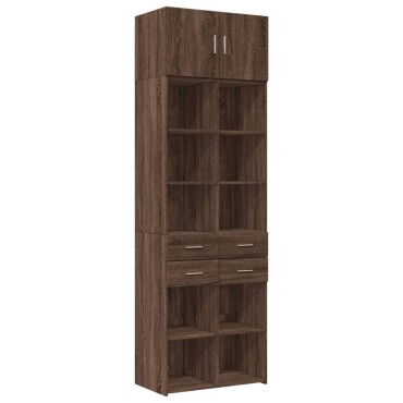 vidaXL Ραφιέρα με Ντουλάπια Καφέ Δρυς 70x42,5x225cm από Επεξ. Ξύλο 1 τεμ.