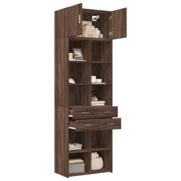 vidaXL Ραφιέρα με Ντουλάπια Καφέ Δρυς 70x42,5x225cm από Επεξ. Ξύλο 1 τεμ.