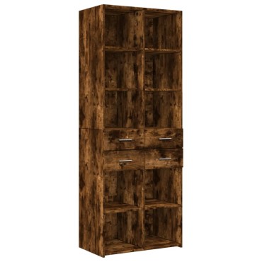 vidaXL Ραφιέρα με Ντουλάπια Καπνιστή Δρυς 70x42,5x225cm Επεξ. Ξύλο 1 τεμ.