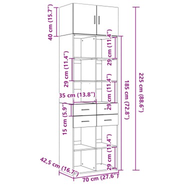 vidaXL Ραφιέρα με Ντουλάπια Γκρι Sonoma 70x42,5x225cm Επεξ. Ξύλο 1 τεμ.